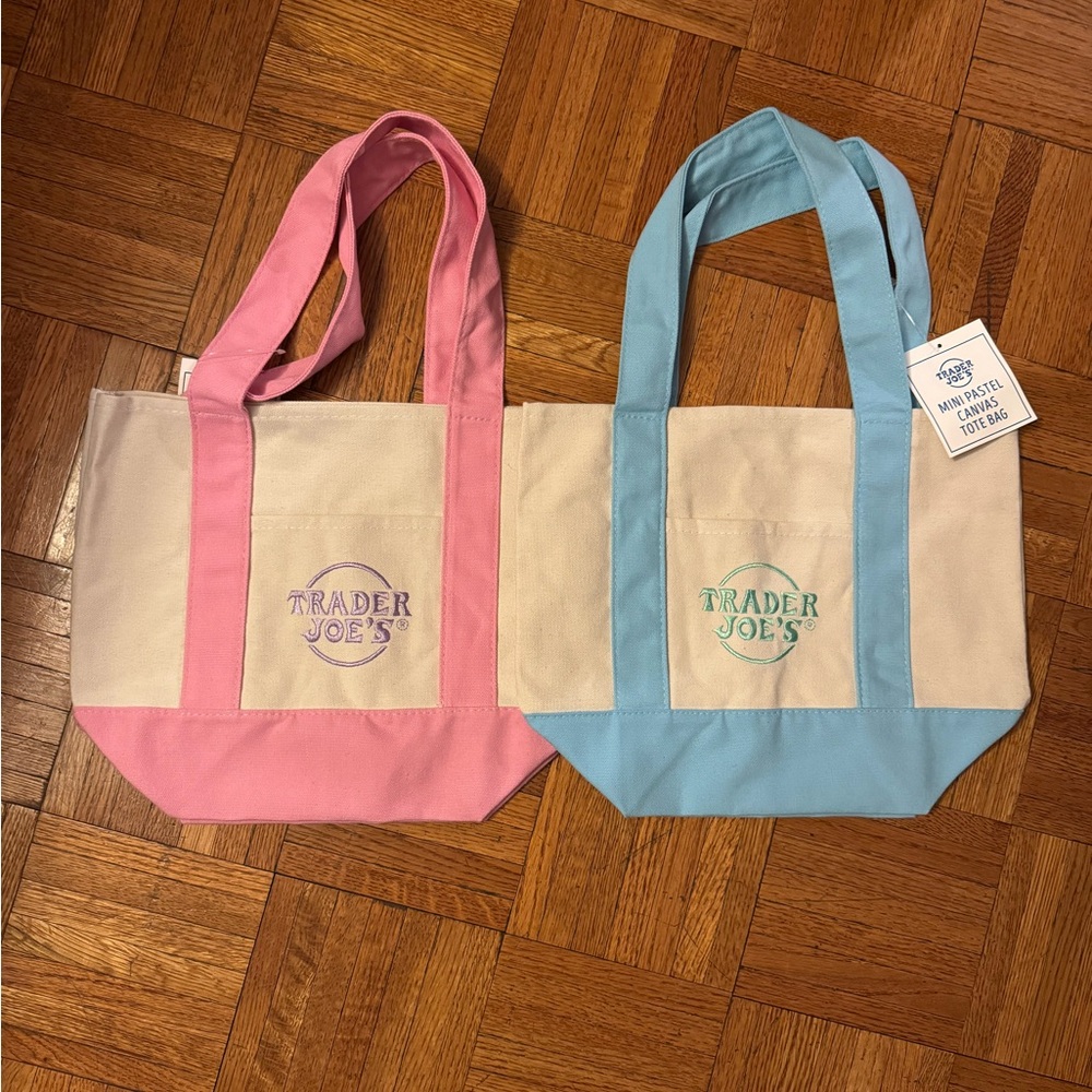 SOLDDDD - Trader Joe’s Pink and Blue Mini Canvas Tote Bags